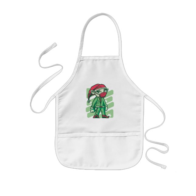 Green Elf with Santa Hat Kids Apron (Front)