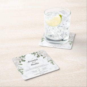 Green Elgant Flower Wedding  Square Paper Coaster
