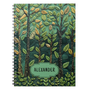 Green Embroidered Nature Forest Trees Outdoors Notebook