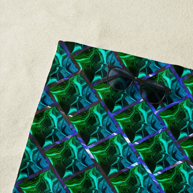 Green emerald and curves, under nickel grid beach towel (In Situ)