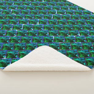 Green emerald and curves, under nickel grid sherpa blanket