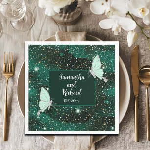 Green Emerald Black Glitter Wedding Napkin