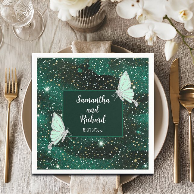 Green Emerald Black Glitter Wedding  Napkin (Creator Uploaded)