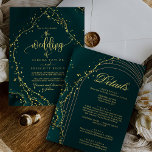 Green Emerald Calligraphy All in One Wedding  Invitation<br><div class="desc">Elegant, modern, and delicate Green Emerald Magical Sparkles calligraphy script wedding invitation that you can customise with your info to make it furthermore special. The romantic minimalist design features lovely and elegant typography on a Beautiful background with a clean and simple look. Save paper by including the details on the...</div>
