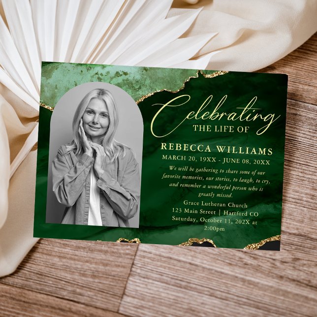 Green Emerald Calligraphy Celebration of Life  Invitation (Creator Uploaded)