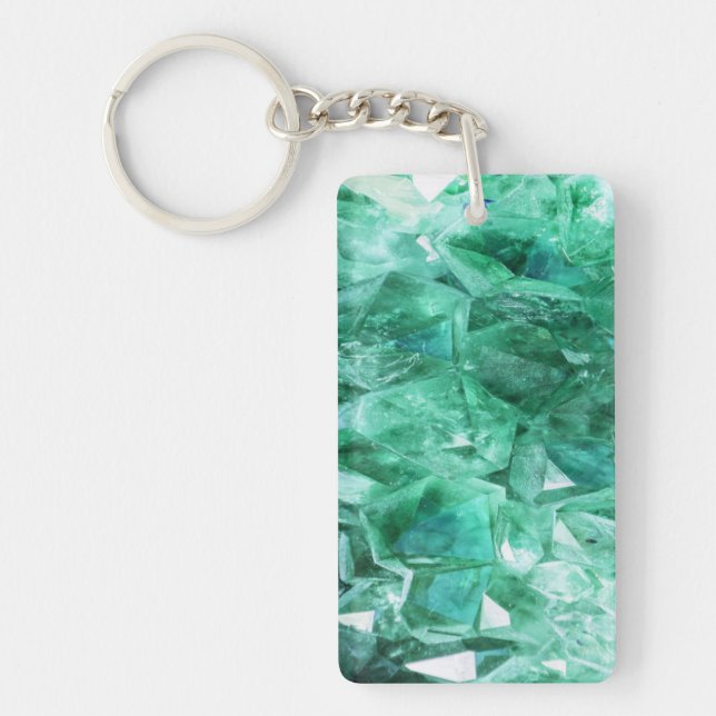 Green emerald gem stone mineral key ring (Front)