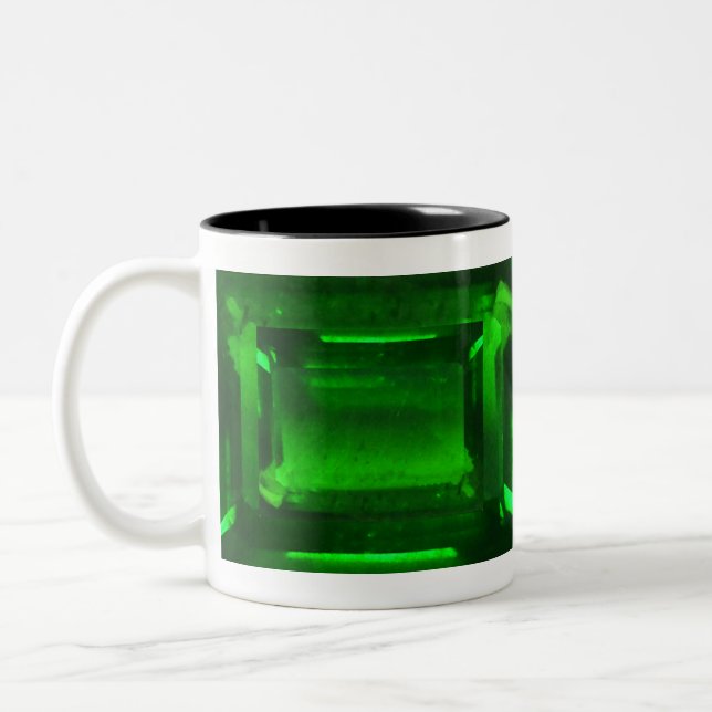 Green Emerald Gemstone Two-Tone Coffee Mug (Left)