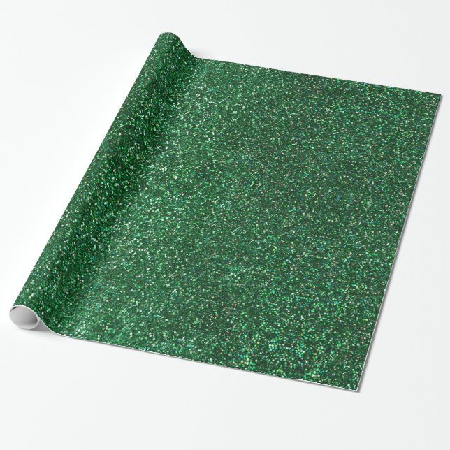 Green Emerald Glitter Sparkle Glam Elegant Wrapping Paper (Unrolled)