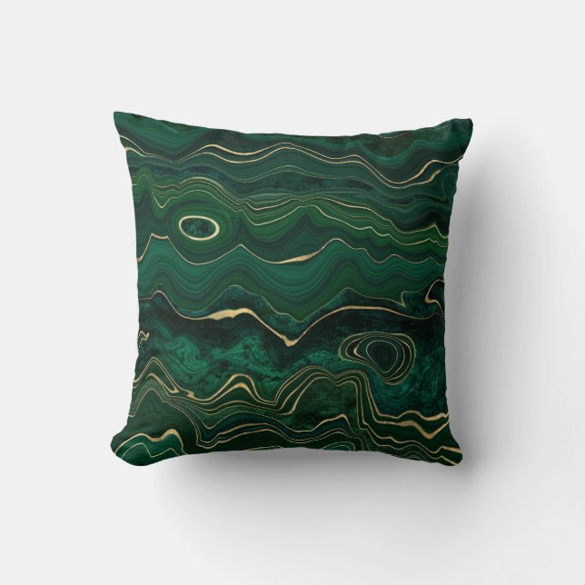 Green Emerald Gold Agate Stone Look Cushion (Front)