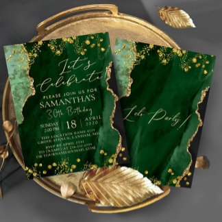 Green Emerald Gold Birthday Party Invitation