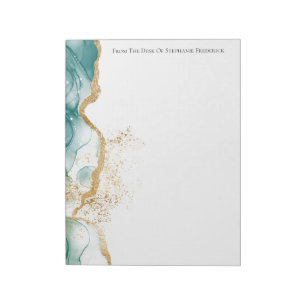 Green Emerald Gold Border Modern Trendy Watercolor Notepad