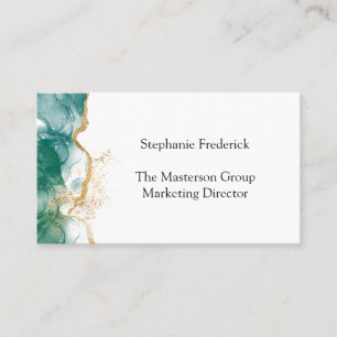 Green Emerald Gold Border Professional Feminine  Business Card