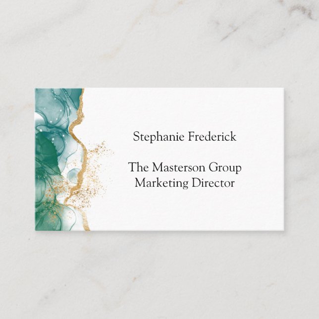 Green Emerald Gold Border Professional Feminine  Business Card (Front)