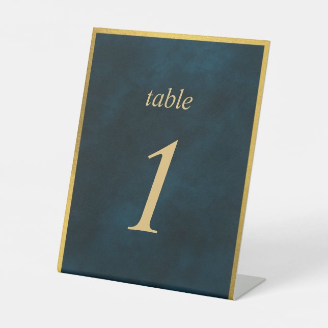 Green Emerald Gold Fairy Tale Table Number Elegant Pedestal Sign (Front)