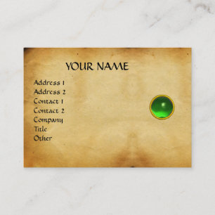 GREEN EMERALD MON ,GREY AGATA parchment,Gold Business Card