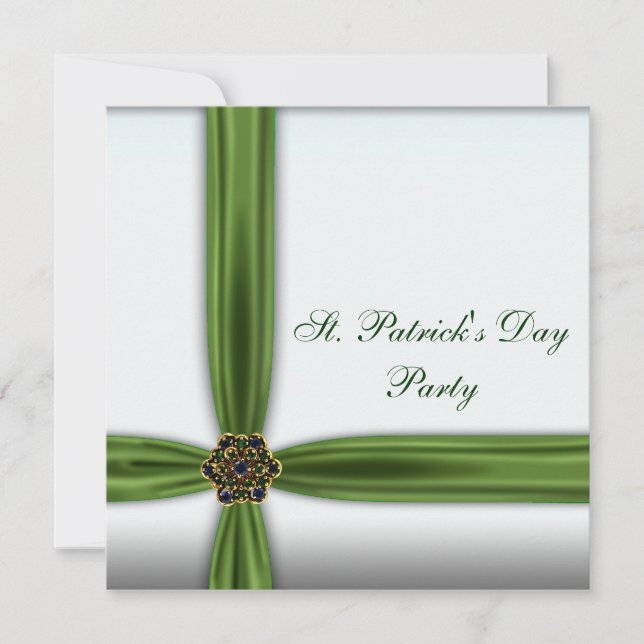 Green Emerald Ribbon St. Patricks Day Party Invitation (Front)