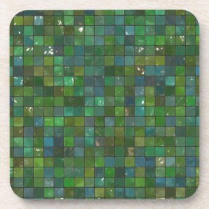 Green Emerald Shiny Glass Tiles Texture Background Coaster