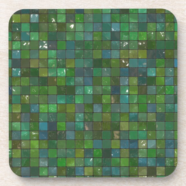 Green Emerald Shiny Glass Tiles Texture Background Coaster (Front)