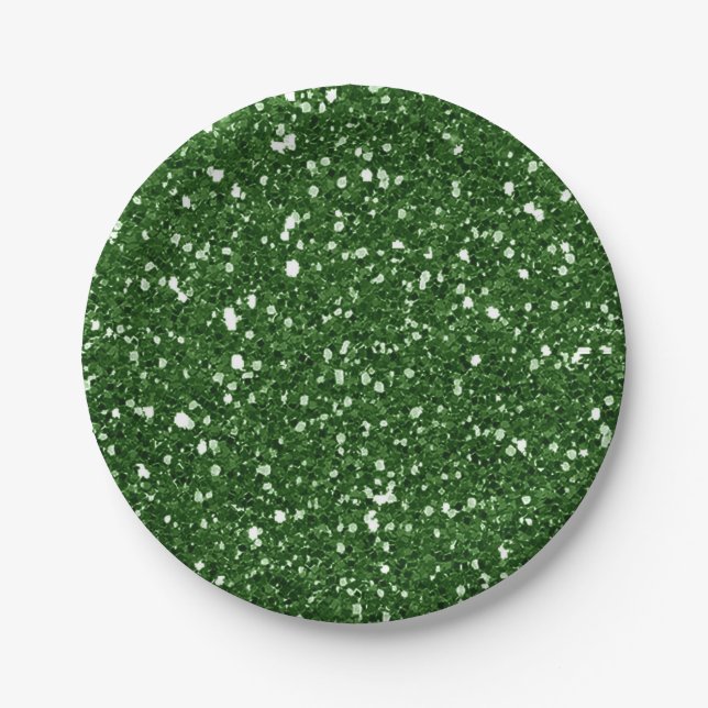 Green Emerald Sparkle Glitter Glam Custom Party Paper Plate (Front)
