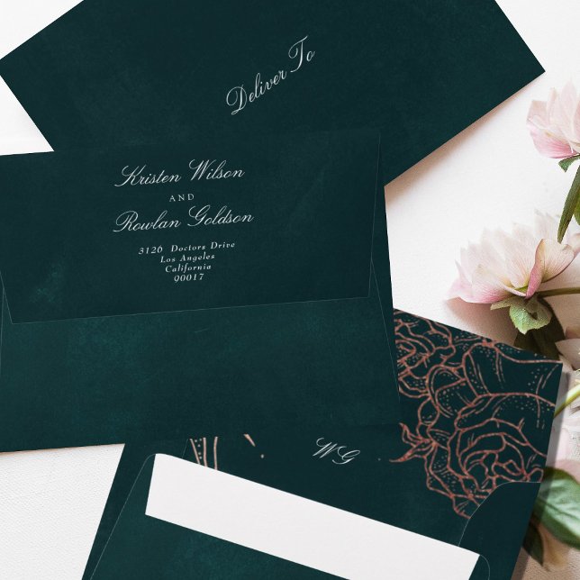 Green Emeralds Flower Wreath Rose Foil Invitation Envelope (Creator Uploaded)