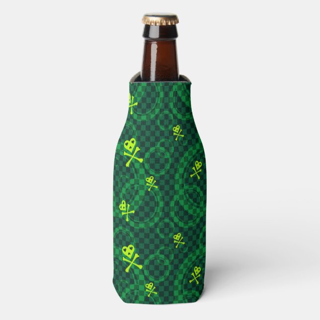 Green Emo Pattern With Circles Bottle Cooler (Bottle Front)