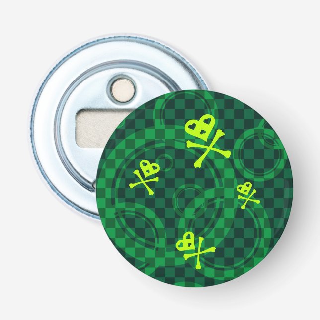 Green Emo Pattern With Circles Bottle Opener (Front)