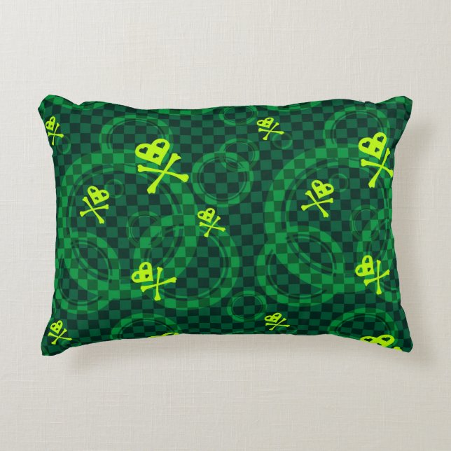 Green Emo Pattern With Circles Decorative Cushion (Front)