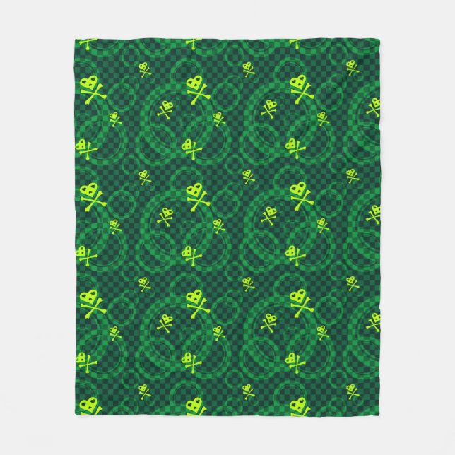 Green Emo Pattern With Circles Fleece Blanket (Front)