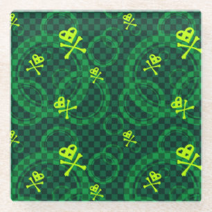 Green Emo Pattern With Circles Glass Coaster