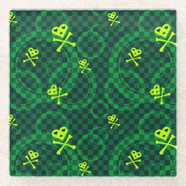 Green Emo Pattern With Circles Glass Coaster (Front)