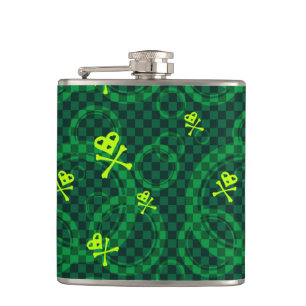 Green Emo Pattern With Circles Hip Flask