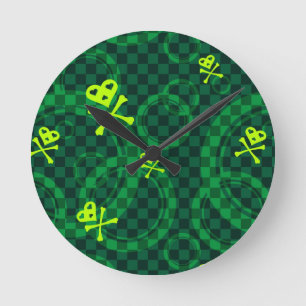 Green Emo Pattern With Circles Round Clock
