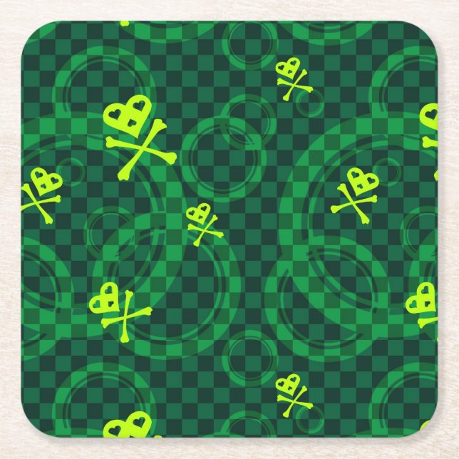 Green Emo Pattern With Circles Square Paper Coaster (Front)