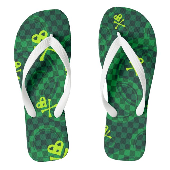 Green Emo Pattern With Circles Thongs (Footbed)