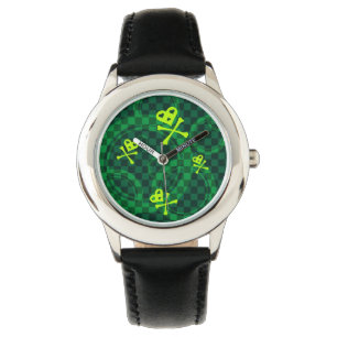 Green Emo Pattern With Circles Watch