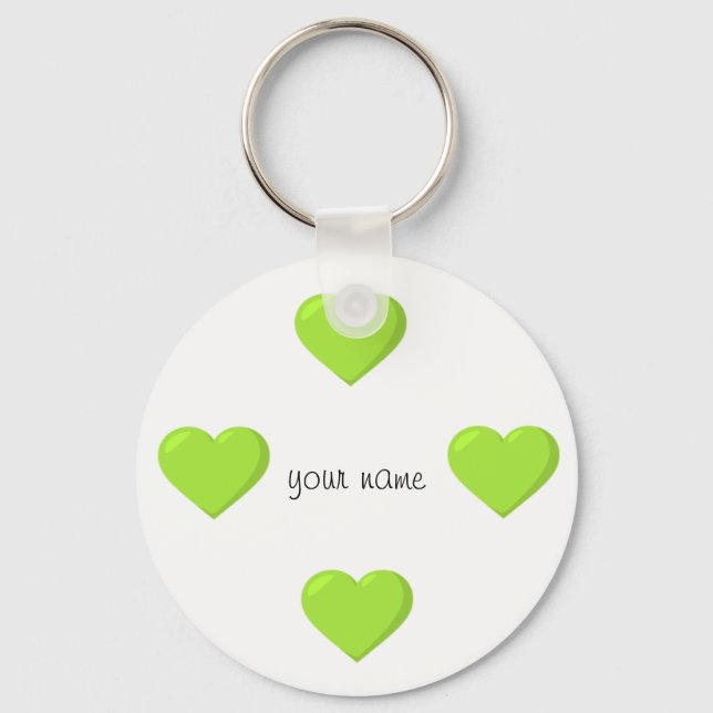 Green Emoji Hearts  and '' Your Name Here " Key Ring (Front)