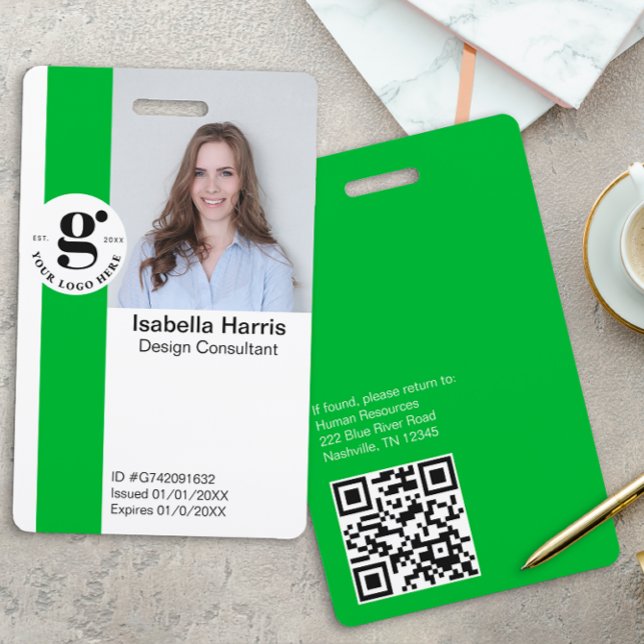 Green Employee ID Badge with Photo & QR Code (Creator Uploaded)