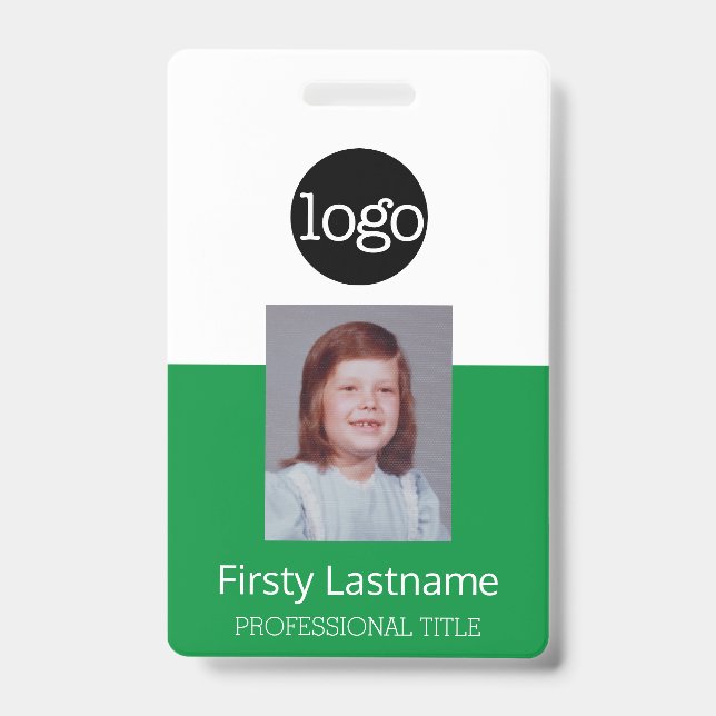 Green Employee - Photo, Bar Code, Logo, Name ID Badge (Front)