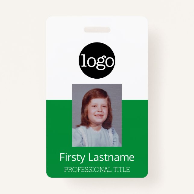 Green Employee - Photo, Bar Code, Logo, Name ID ID Badge (Front)