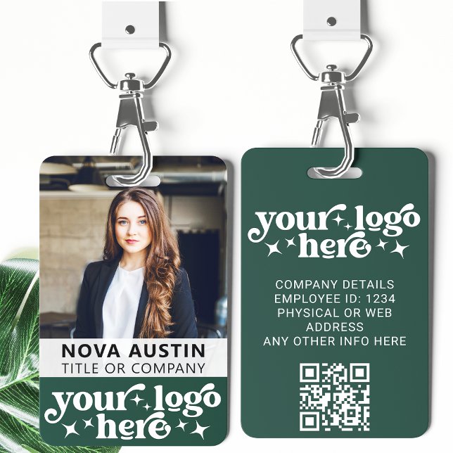 Green Employee Photo ID With QR Code Business Logo ID Badge (Creator Uploaded)