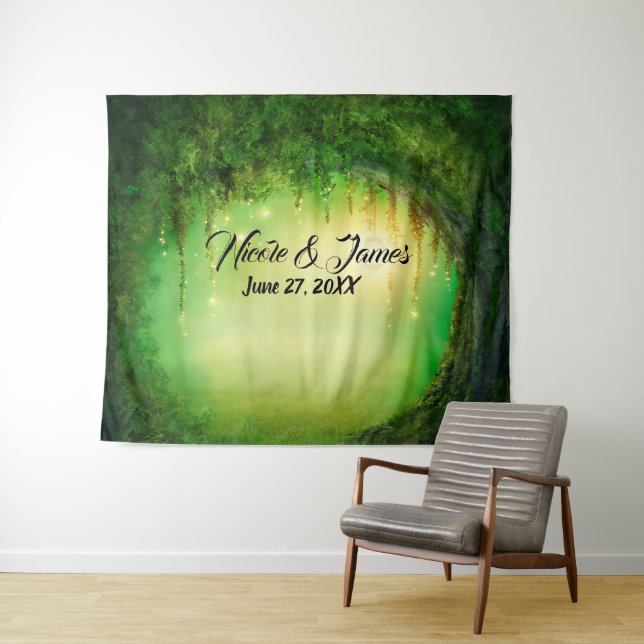 Green Enchanted Forest Trees Woods Party Backdrop Tapestry (In Situ (Horizontal))