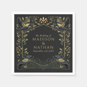 Green Enchanted Gothic Raven Floral Wedding  Napkin