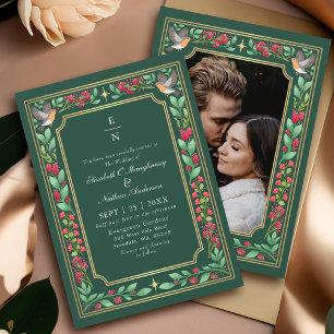 Green Enchanting Botanical Garden Wedding Photo Invitation