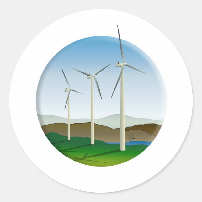 Green Energy Wind Turbine Classic Round Sticker (Front)