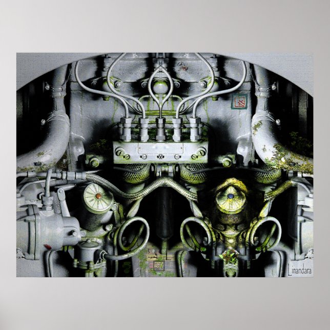 Green Engine Digital Artwork Poster (Front)