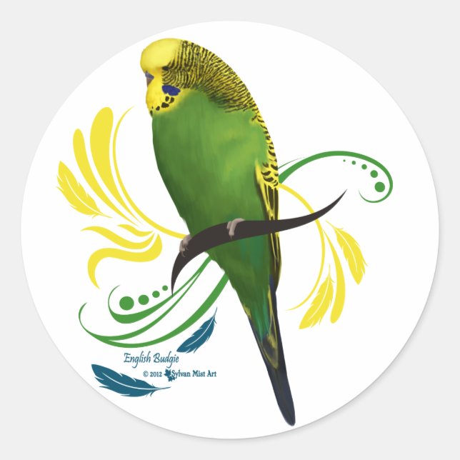 Green English Budgie Classic Round Sticker (Front)