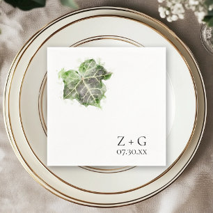 Green English Ivy Leaf Watercolor Wedding Napkin