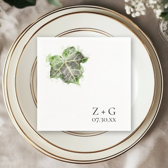 Green English Ivy Leaf Watercolor Wedding Napkin (Creator Uploaded)