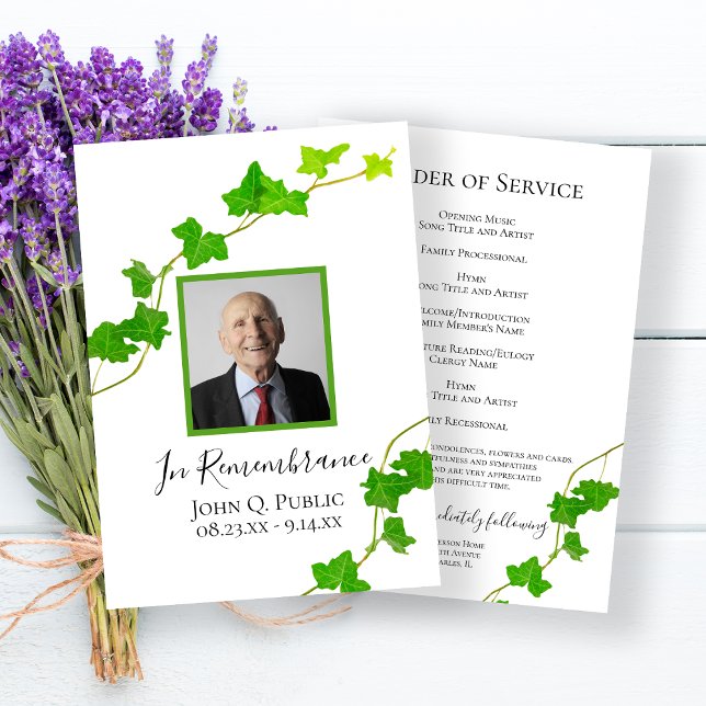 Green English Ivy Vine Foliage Funeral Service Program (Creator Uploaded)