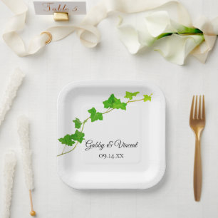 Green English Ivy Vine Foliage Wedding Paper Plate